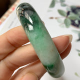 55.4mm A-Grade Natural Floral Imperial Green Jadeite Modern Round Bangle No.151594