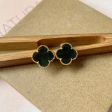 A-Grade Natural Omphacite Jadeite Clover Earring Stud No.180448