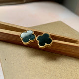 A-Grade Natural Omphacite Jadeite Clover Earring Stud No.180448