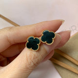 A-Grade Natural Omphacite Jadeite Clover Earring Stud No.180448