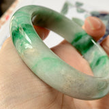 55.4mm A-Grade Natural Floral Imperial Green Jadeite Modern Round Bangle No.151594