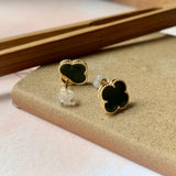 A-Grade Natural Omphacite Jadeite Clover Earring Stud No.180448