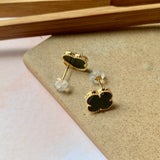 A-Grade Natural Omphacite Jadeite Clover Earring Stud No.180448