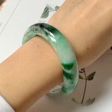 55.4mm A-Grade Natural Floral Imperial Green Jadeite Modern Round Bangle No.151594