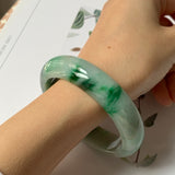 55.4mm A-Grade Natural Floral Imperial Green Jadeite Modern Round Bangle No.151594