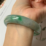 55.4mm A-Grade Natural Floral Imperial Green Jadeite Modern Round Bangle No.151594
