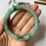 55.4mm A-Grade Natural Floral Imperial Green Jadeite Modern Round Bangle No.151594