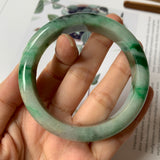 55.4mm A-Grade Natural Floral Imperial Green Jadeite Modern Round Bangle No.151594