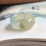 15mm Icy A-Grade Natural Jadeite Joseon Ring Band With Sakura Flowers Carving No.161963