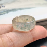 15mm Icy A-Grade Natural Jadeite Joseon Ring Band With Sakura Flowers Carving No.161963