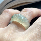 15mm Icy A-Grade Natural Jadeite Joseon Ring Band With Sakura Flowers Carving No.161963