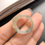 15mm Icy A-Grade Natural Jadeite Joseon Ring Band With Sakura Flowers Carving No.161963