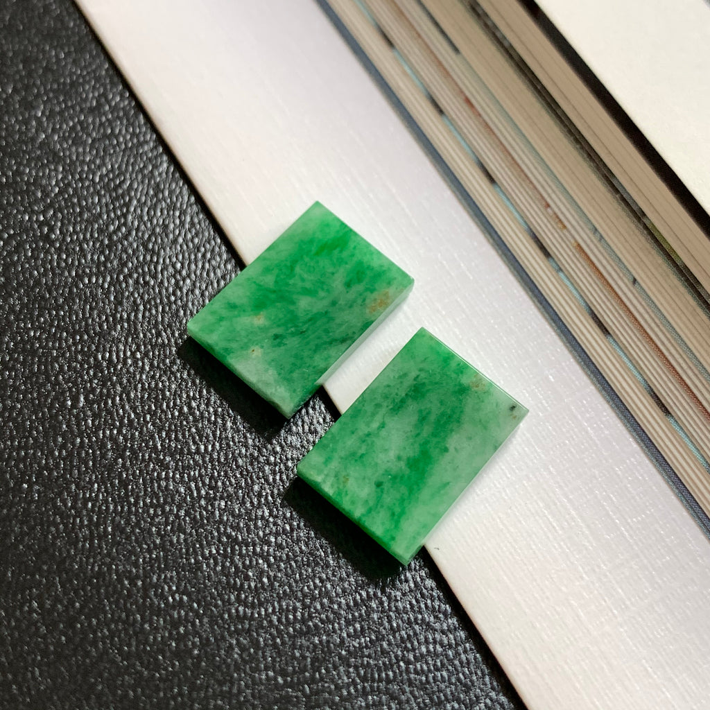 9.9ct A-Grade Natural Green Jadeite Rectangle Pair No.130251