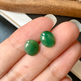 3.65ct A-Grade Natural Green Jadeite Oval Cabochon Pair No.180258