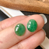 3.65ct A-Grade Natural Green Jadeite Oval Cabochon Pair No.180258