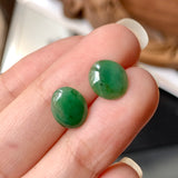 3.65ct A-Grade Natural Green Jadeite Oval Cabochon Pair No.180258