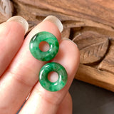 A-Grade Natural Green Jadeite Donut Earring Pair No.180257