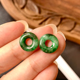 A-Grade Natural Green Jadeite Donut Earring Pair No.180257