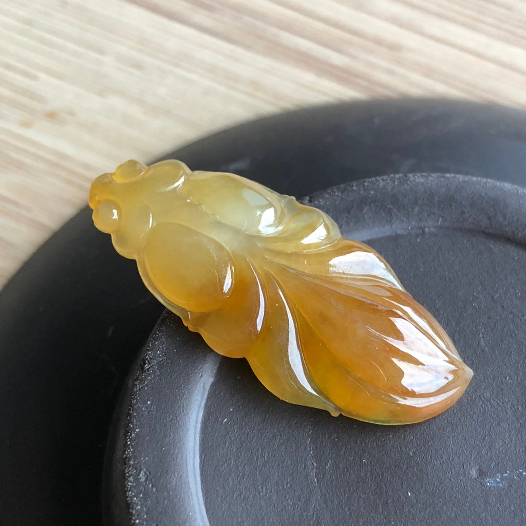 Icy A-Grade Natural Golden Jadeite Goldfish Pendant No.170390