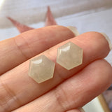 SOLD OUT - 6.55 cts A-Grade Natural Faint Yellow Jadeite Hexagon Pair No.180401