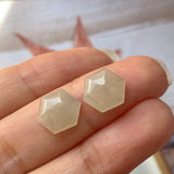 SOLD OUT - 6.55 cts A-Grade Natural Faint Yellow Jadeite Hexagon Pair No.180401
