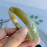 49.6mm A-Grade Jadeite Yellow And Green Modern Oval Bangle No.330004