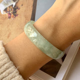 53.5 mm A-Grade Natural Green Jadeite Modern Round Bangle No.151951