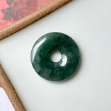 A-Grade Natural Dark Green Jadeite Donut Pendant No.220571