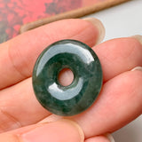 A-Grade Natural Dark Green Jadeite Donut Pendant No.220571