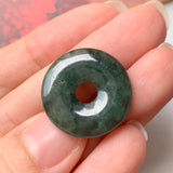 A-Grade Natural Dark Green Jadeite Donut Pendant No.220571