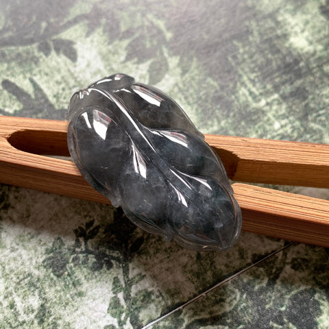 SOLD OUT: A-Grade Natural Black Jadeite Leaf Pendant No.220140