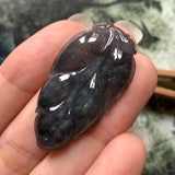 SOLD OUT: A-Grade Natural Black Jadeite Leaf Pendant No.220140