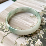 55.2 mm A-Grade Natural Floral Jadeite Modern Round Bangle No.151765