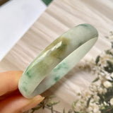 55.2 mm A-Grade Natural Floral Jadeite Modern Round Bangle No.151765