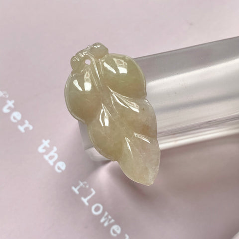 A-Grade Natural Yellow Lavender Jadeite Leaf Pendant No.220265