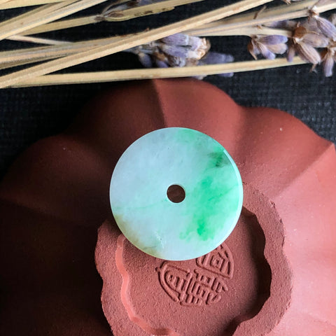 A-Grade Natural Moss on Snow Jadeite Donut No.170592
