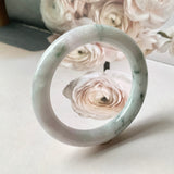 55.9mm A-Grade Natural Lilac Floral Jadeite Traditional Round Bangle No.330062