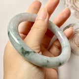 55.9mm A-Grade Natural Lilac Floral Jadeite Traditional Round Bangle No.330062