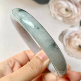 55.9mm A-Grade Natural Lilac Floral Jadeite Traditional Round Bangle No.330062