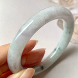 55.9mm A-Grade Natural Lilac Floral Jadeite Traditional Round Bangle No.330062