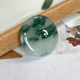 SOLD OUT: A-Grade Natural Floral Bluish Green Jadeite Donut Pendant No.171302