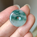 SOLD OUT: A-Grade Natural Floral Bluish Green Jadeite Donut Pendant No.171302