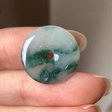 SOLD OUT: A-Grade Natural Floral Bluish Green Jadeite Donut Pendant No.171302