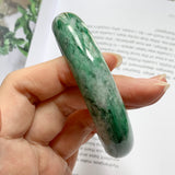 59.7mm A-Grade Natural Marble Green Jadeite Modern Round Bangle No.151611