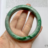 59.7mm A-Grade Natural Marble Green Jadeite Modern Round Bangle No.151611