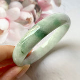 57.9mm A-Grade Natural Floral Jadeite Modern Round Bangle No.330033