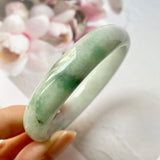 57.9mm A-Grade Natural Floral Jadeite Modern Round Bangle No.330033