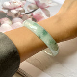 57.9mm A-Grade Natural Floral Jadeite Modern Round Bangle No.330033