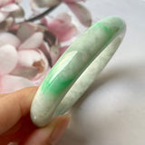 54.1mm A-Grade Natural Moss On Snow Jadeite Modern Round Bangle No.151789