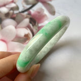 54.1mm A-Grade Natural Moss On Snow Jadeite Modern Round Bangle No.151789